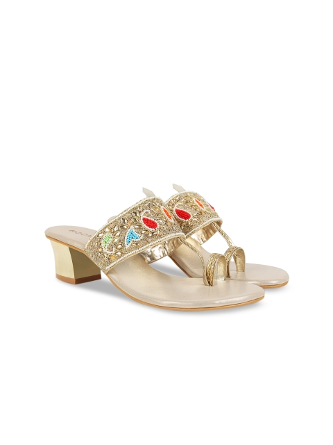 

Rocia Women Gold-Toned & Red Embellished Block Heels