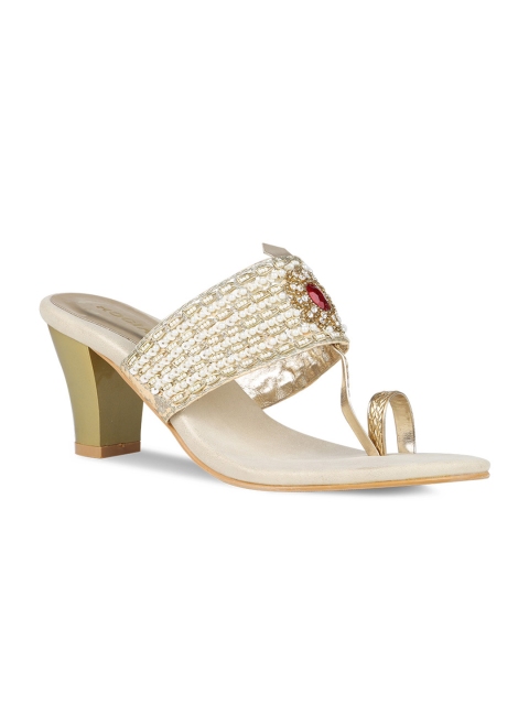 

Rocia Women Muted Gold-Toned Embellished Block Heels