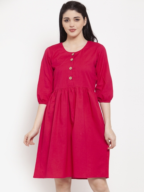 

ANAISA Women Pink Solid Fit and Flare Dress