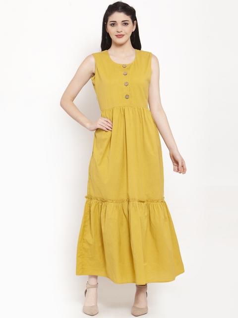 

ANAISA Women Yellow Solid Maxi Dress