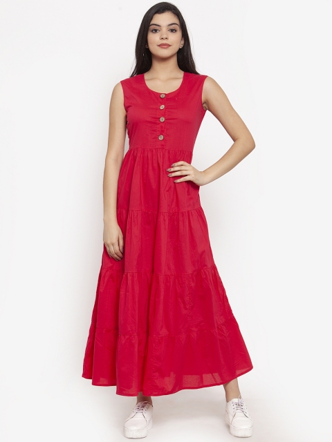 

ANAISA Women Pink Solid Fit and Flare Dress, Red