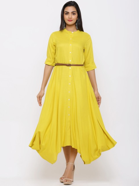 

Juniper Women Yellow Solid Ethnic Maxi Dress