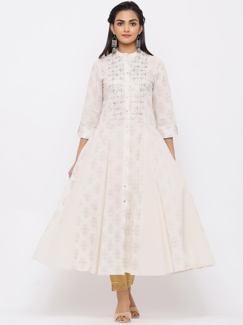

Juniper Women Cream & Gold Yoke Design A-Line Kurta