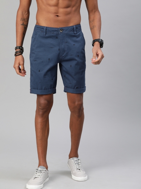 

Roadster Men Blue & Black Printed Regular Fit Chino Shorts