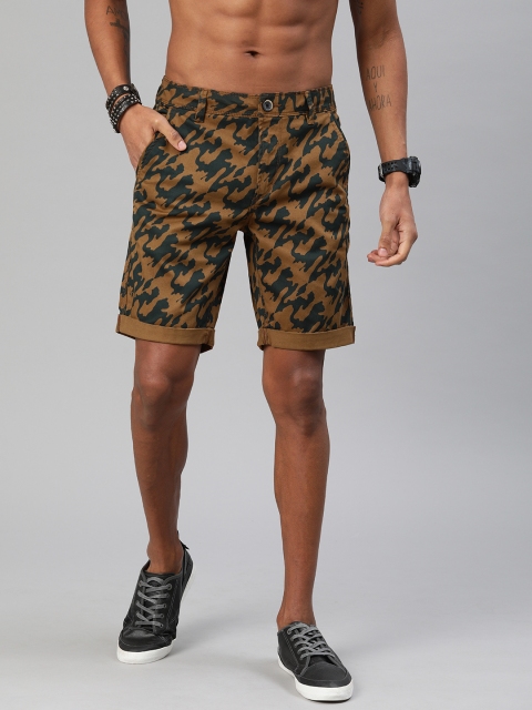 

Roadster Men Khaki & Green Printed Regular Fit Chino Shorts