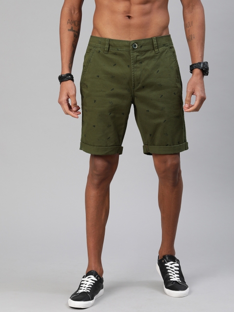 

Roadster Men Olive Green Printed Regular Fit Chino Shorts