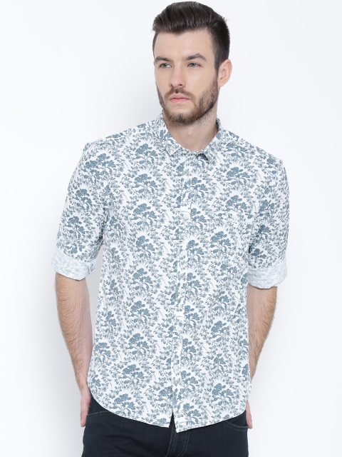 

People White & Grey Printed Slim Casual Shirt