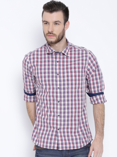 

People Off-White & Navy Checked Slim Casual Shirt