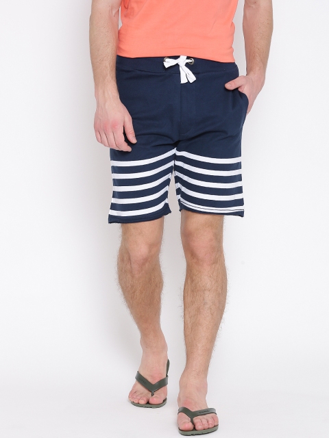 

People Navy & White Striped Shorts, Navy blue