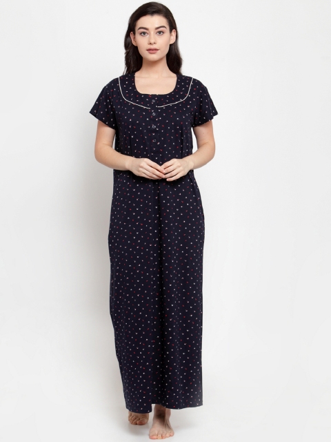 

Secret Wish Women Navy Blue & Red Printed Nightdress