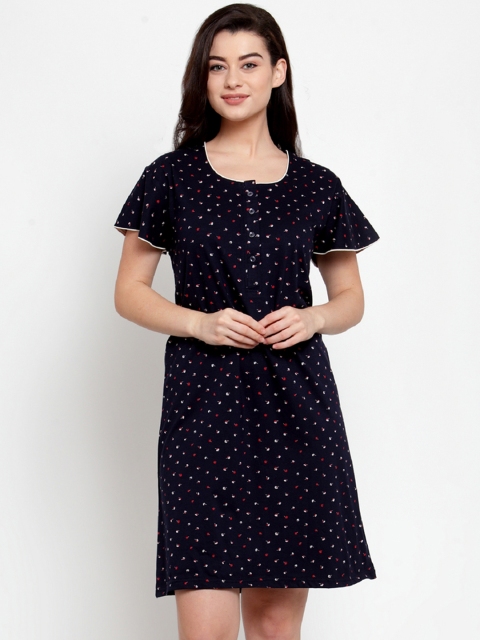 

Secret Wish Women Navy Blue & Red Printed Sleep Shirt