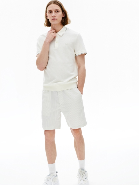

Lacoste Men Off-White Striped Regular Shorts