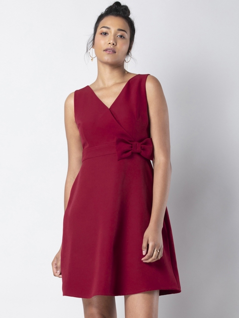

FabAlley Women Maroon Solid Wrap Dress