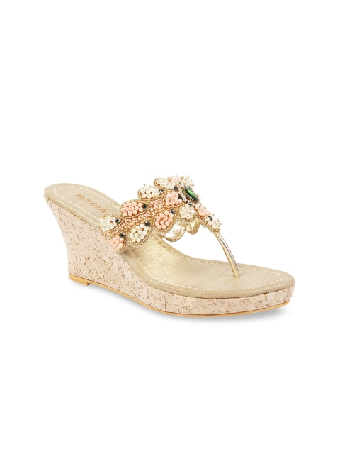 

Rocia Women Gold-Toned & Off-White Embellished Wedges