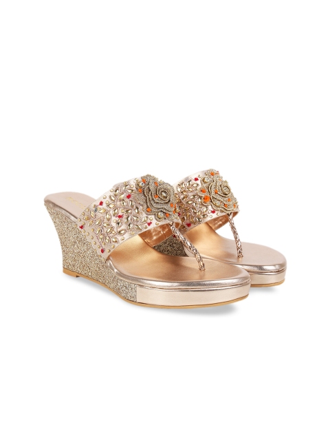 

Rocia Women Champagne Embellished Wedges