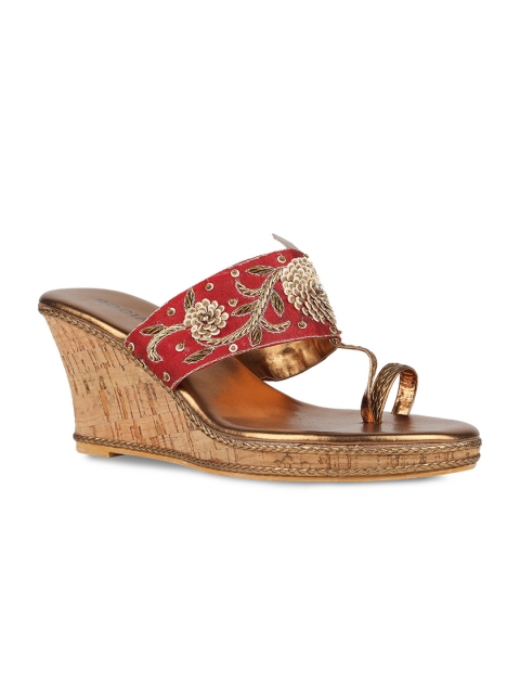 

Rocia Women Maroon & Gold-Toned Embellished Wedges