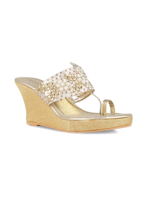 

Rocia Women Muted Gold-Toned Embellished Wedge Heels