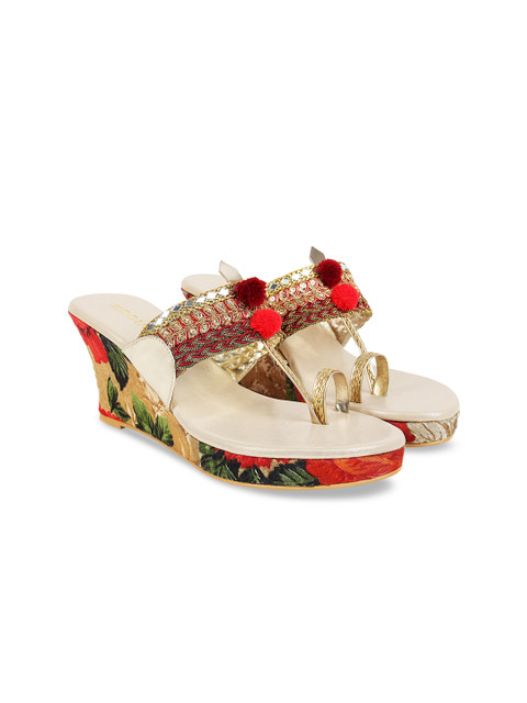 

Rocia Women Gold-Toned & Maroon Embellished Heels
