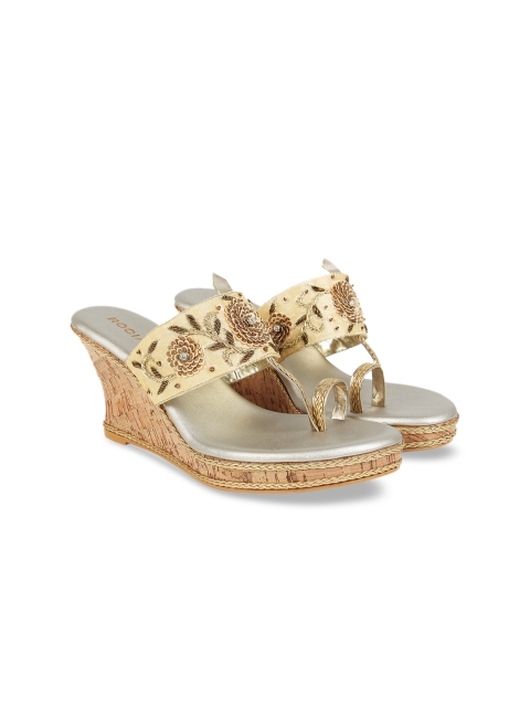 

Rocia Women Gold-Toned Zari Embellished Wedges