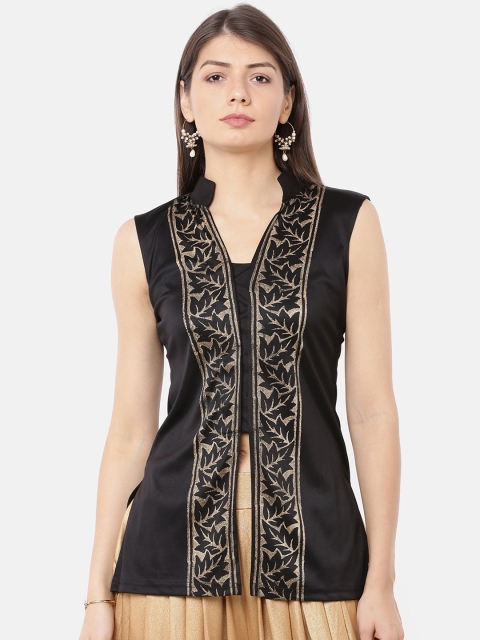 

Ira Soleil Women Black & Gold-Coloured Embellished Top