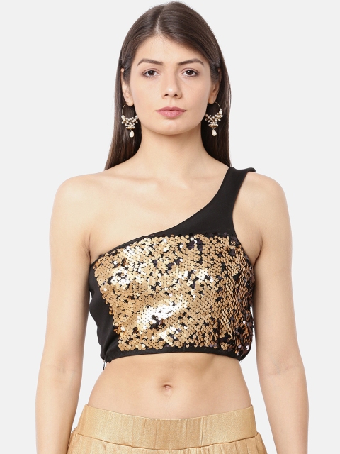 

Ira Soleil Women Black & Gold-Coloured Embellished Top