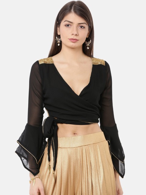 

Ira Soleil Women Black Solid Crop Top