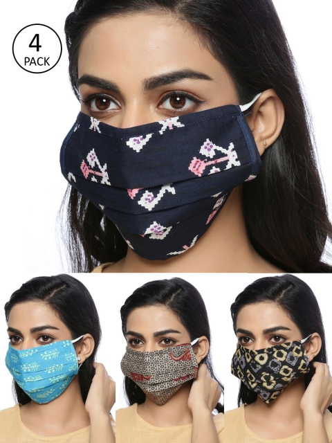 

Rain & Rainbow Women Pack of 4 Reusable 2-Ply Cloth Masks, Navy blue