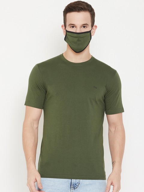 

Okane Men Olive Green Solid Round Neck T-shirt