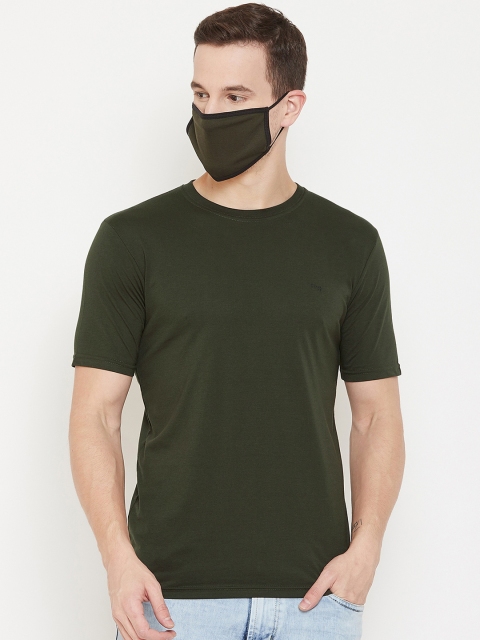 

Okane Men Olive Green Solid Round Neck T-shirt