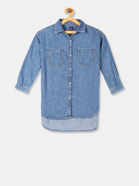 

GAP Girls Blue Solid Denim Shirt Dress