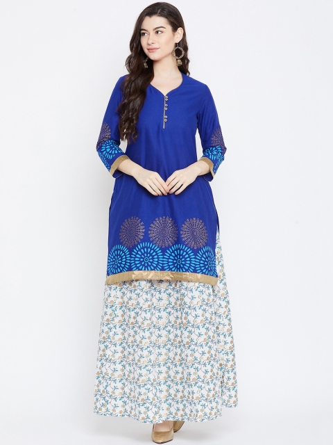 

Tulsattva Women Blue Printed Kurta with Skirt