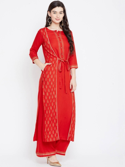 

Tulsattva Women Red Printed Kurta with Palazzos