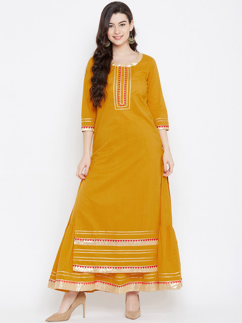 

Tulsattva Women Mustard Yellow Striped Kurti with Palazzos