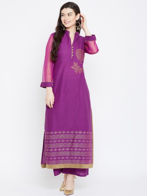 

Tulsattva Women Purple Printed Kurta with Palazzos