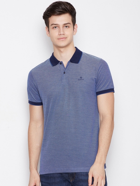 

GANT Men Blue Solid Polo Collar T-shirt