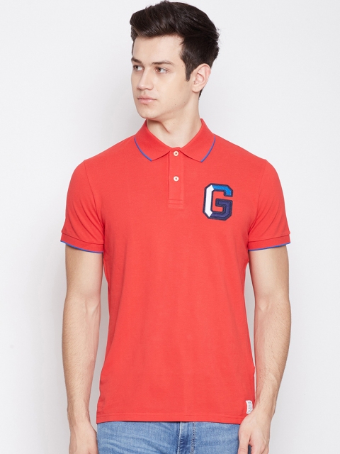 

GANT Men Orange Solid Polo Collar T-shirt