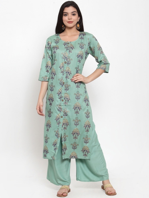 

ANAISA Women Sea Green Printed Kurta with Palazzos