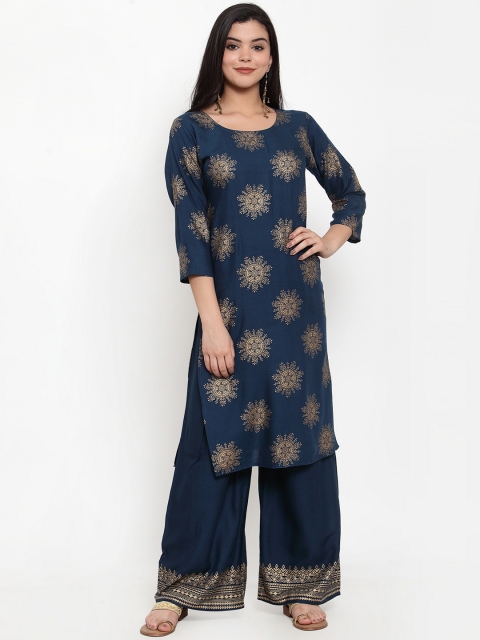 

ANAISA Women Navy Blue Printed Kurta with Palazzos