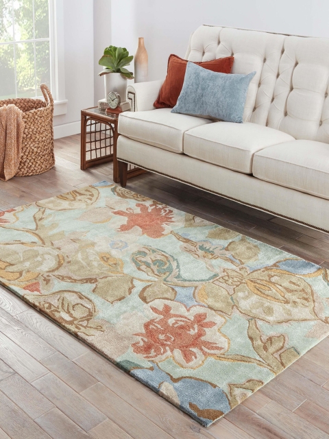 

Jaipur Rugs Blue & Green Floral Hand-Tufted Anti-Skid Carpet