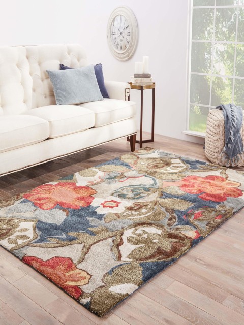 

Jaipur Rugs Multicoloured Floral Printed Hand-Tufted Carpet, Multi