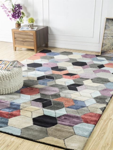 

Jaipur Rugs Black & Blue Geometric Hand-Tufted Carpet