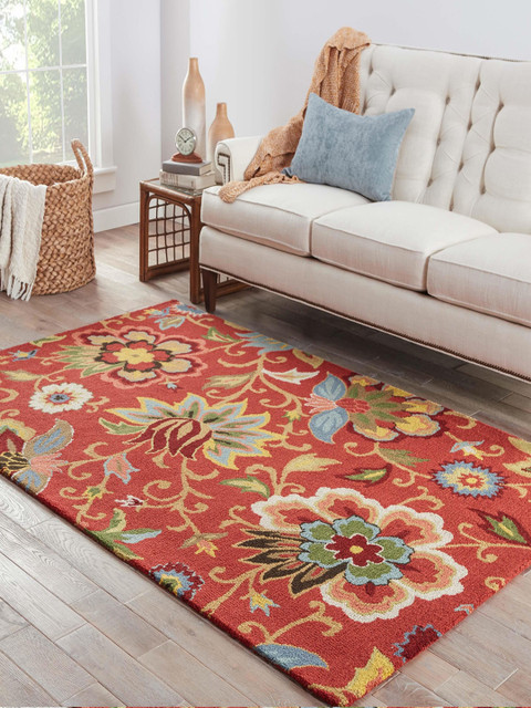 

Jaipur Rugs Red & Green Floral Hand-Tufted Pure Woolen Anti-Skid Carpet