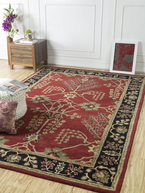 

Jaipur Rugs Maroon & Black Printed Hand-Tufted Pure Wool Anti-Skid Carpet