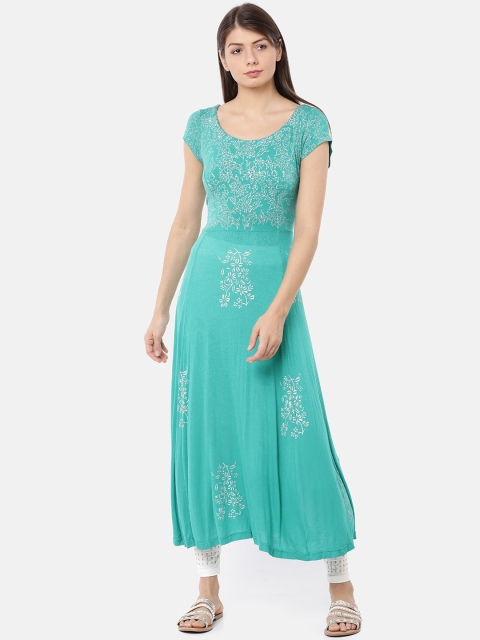 

Ira Soleil Women Mint Green Floral Print A-Line Kurta