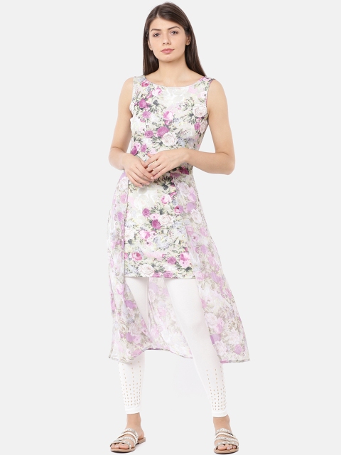 

Ira Soleil Women White & Purple Printed A-Line Kurta