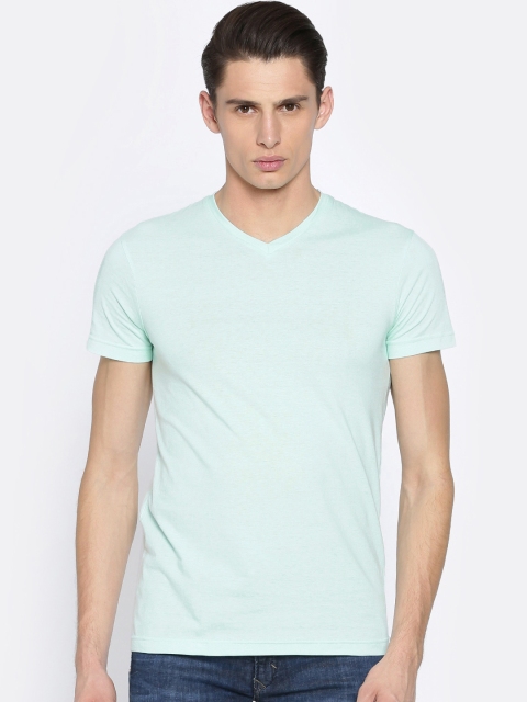 

People Men Blue Solid V-Neck T-shirt