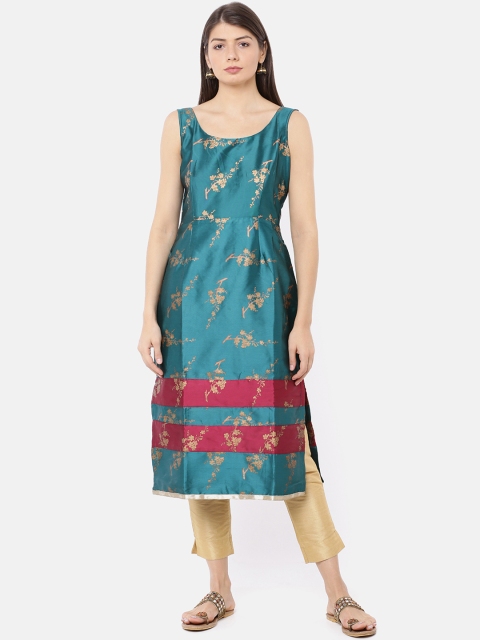 

Ira Soleil Women Green & Gold-Toned Printed Straight Kurta