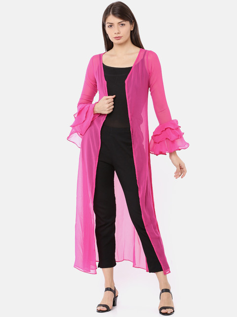 

Ira Soleil Women Pink Solid Lightweight Open Front Jacket