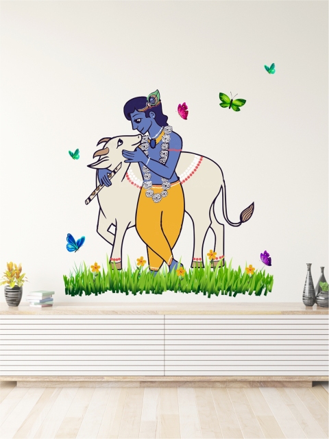 

rawpockets Multicolour Lord Krishna and Cow Nature Wall Stickers, Multi