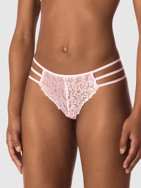 

La Senza Women Pink Self Design Sexy Mid-Rise Obsession Bikini Briefs 11164173-2HMN